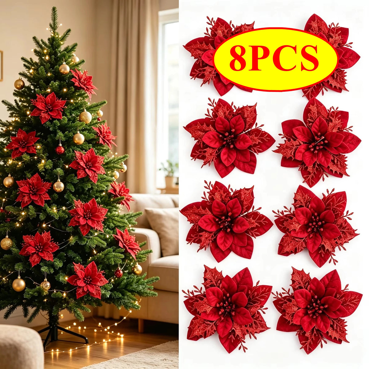 4/8pcs Artificial Flowers Velvet Christmas Tree Fillers Outdoor Wedding Garden Holiday Home Table Vase Scrapbook DIY Decorations