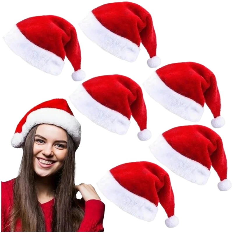 Christmas Santa Hat Set — Fluffy Plush Brim for Adults