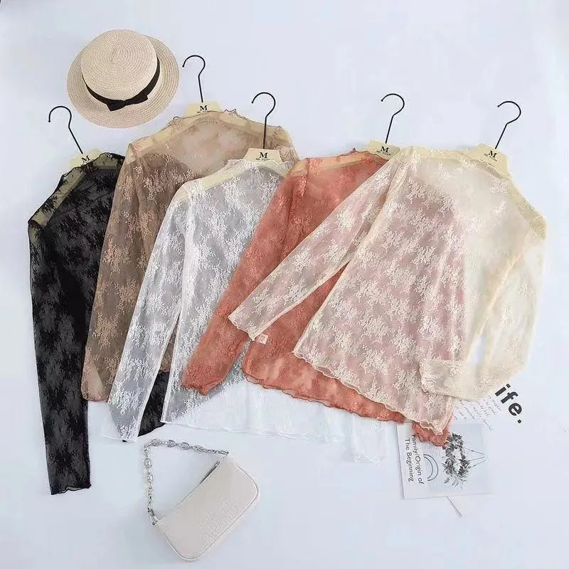 Women's Floral Lace Mesh Blouse