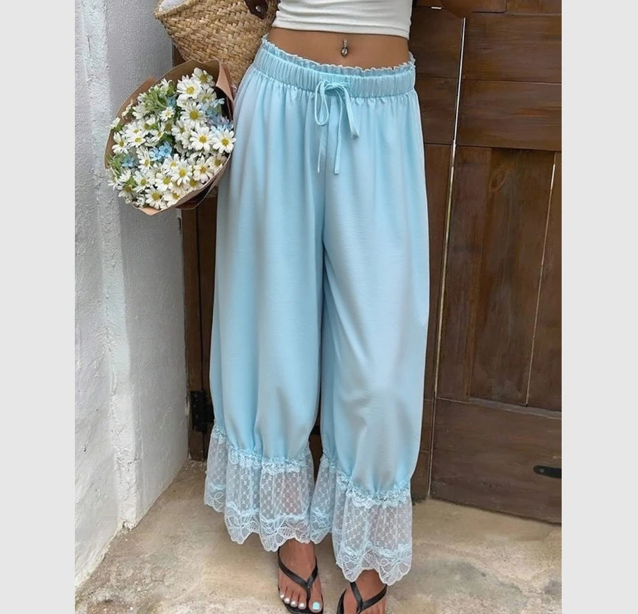 Women's Wide Leg Lace Trim Pants