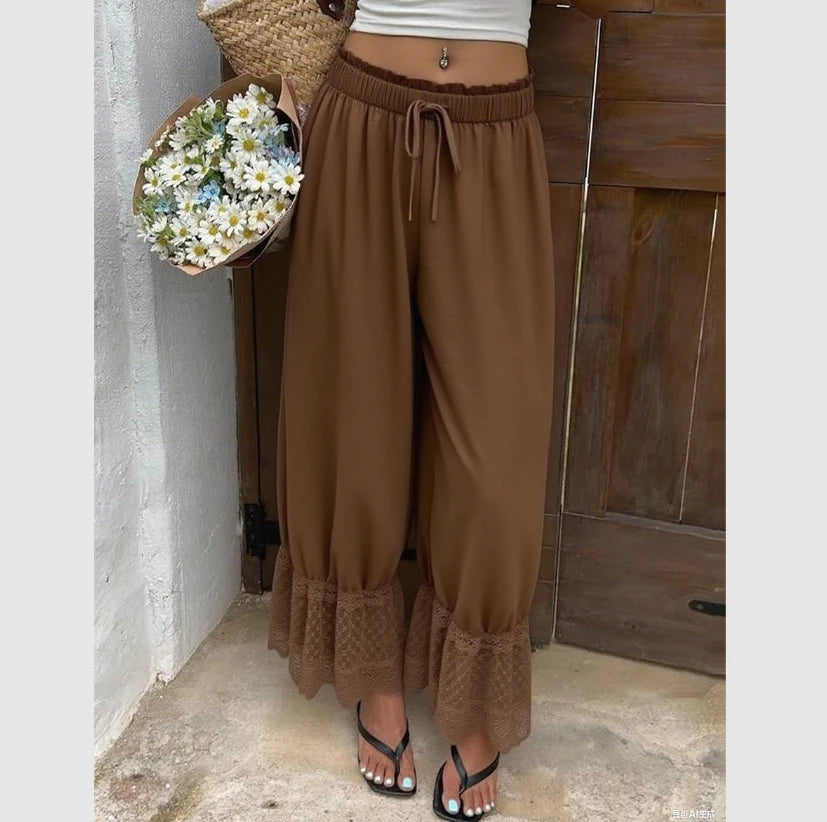 Women's Wide Leg Lace Trim Pants