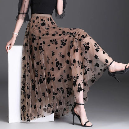 Women's Floral Tulle Midi Skirt