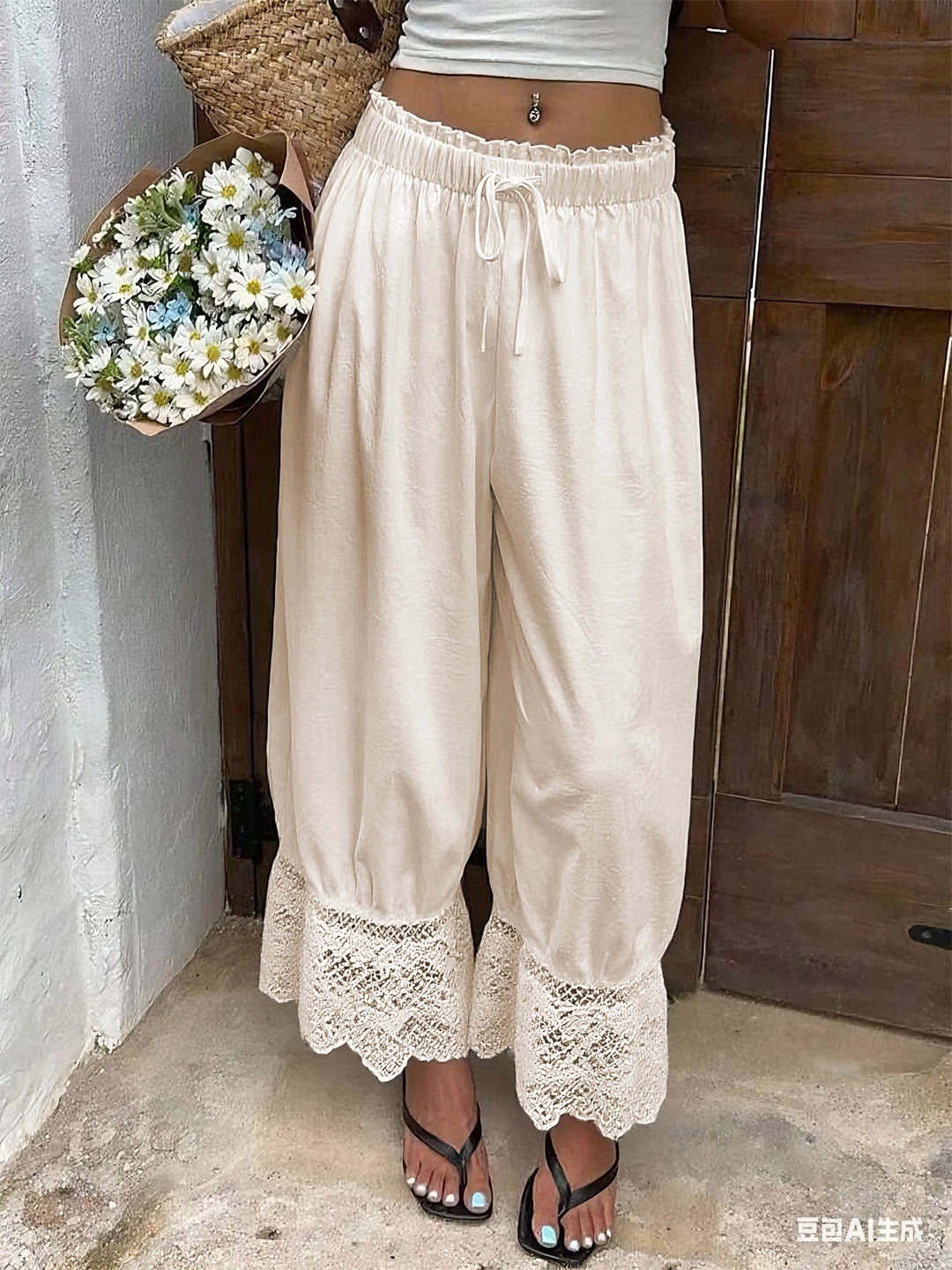 Women's Wide Leg Lace Trim Pants