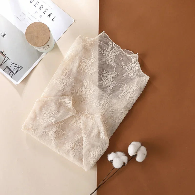Women's Floral Lace Mesh Blouse
