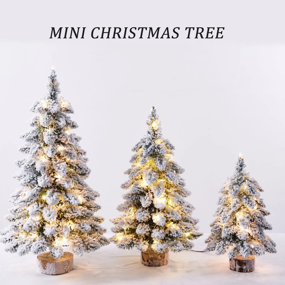 Christmas Tree Tabletop Figurine Snow Flocked Christmas Tree with LED Lights for Family Friend Neighbor Gift