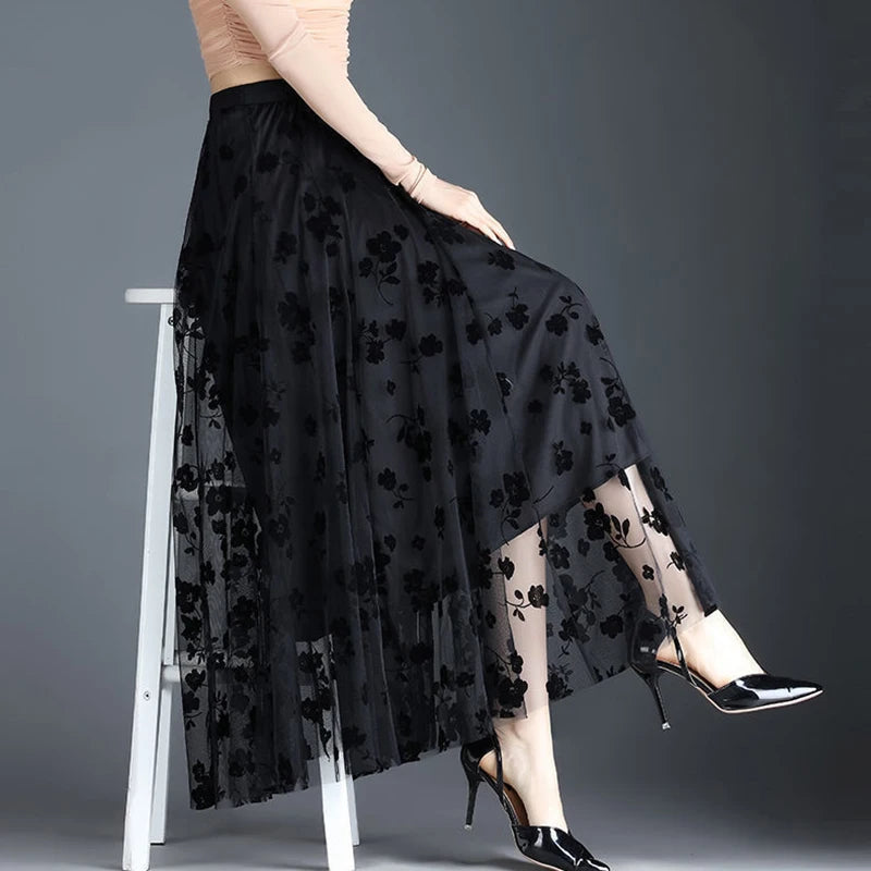Women's Floral Tulle Midi Skirt