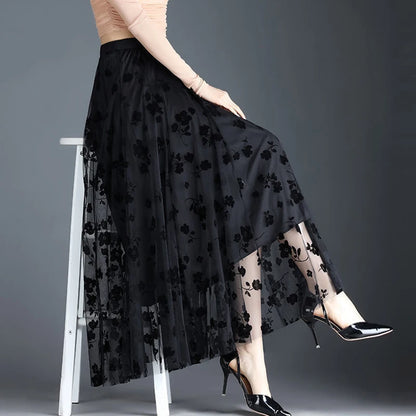 Women's Floral Tulle Midi Skirt