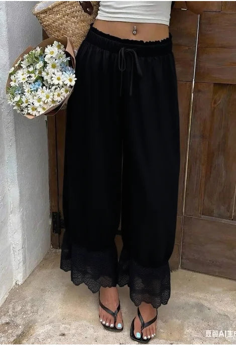 Women's Wide Leg Lace Trim Pants