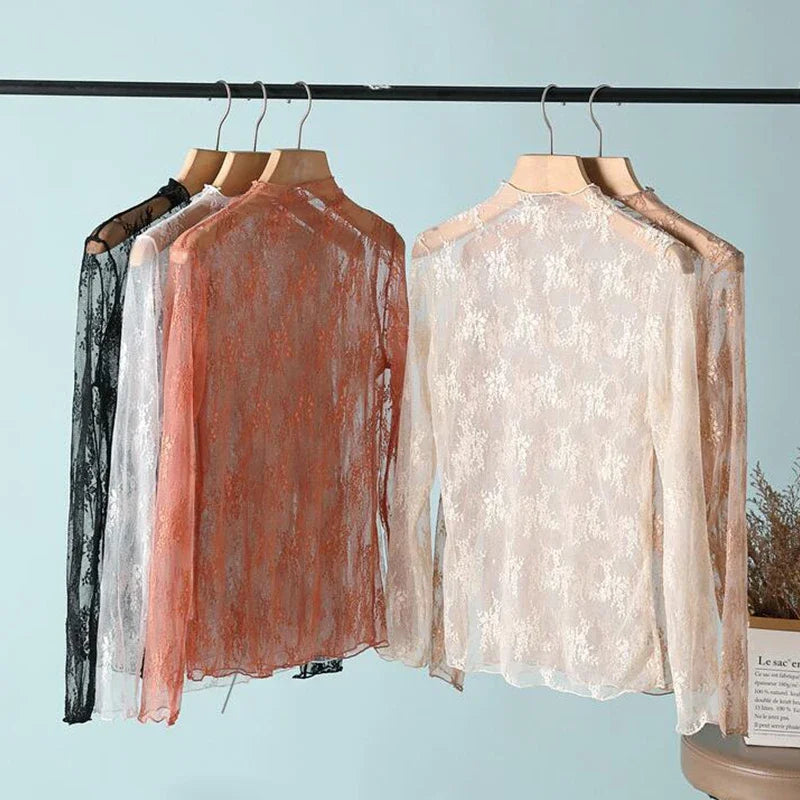 Women's Floral Lace Mesh Blouse