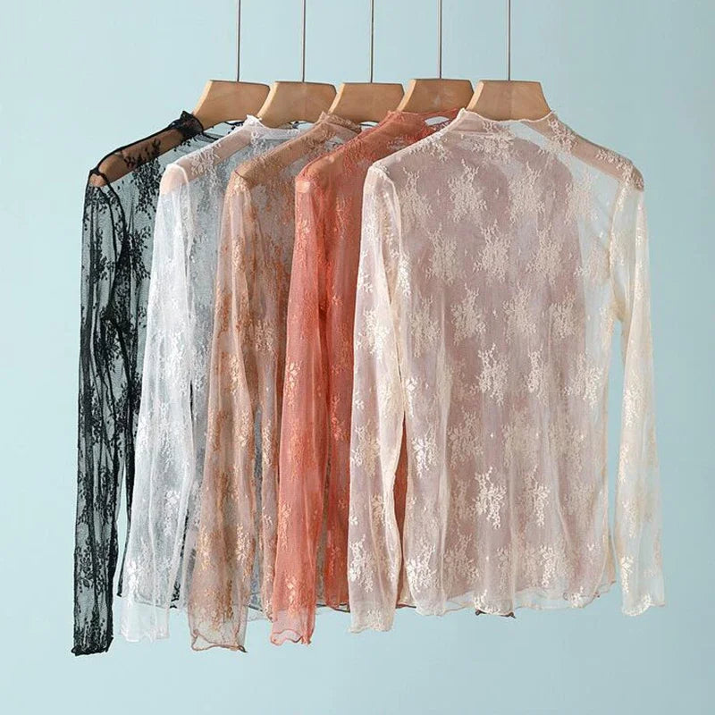 Women's Floral Lace Mesh Blouse