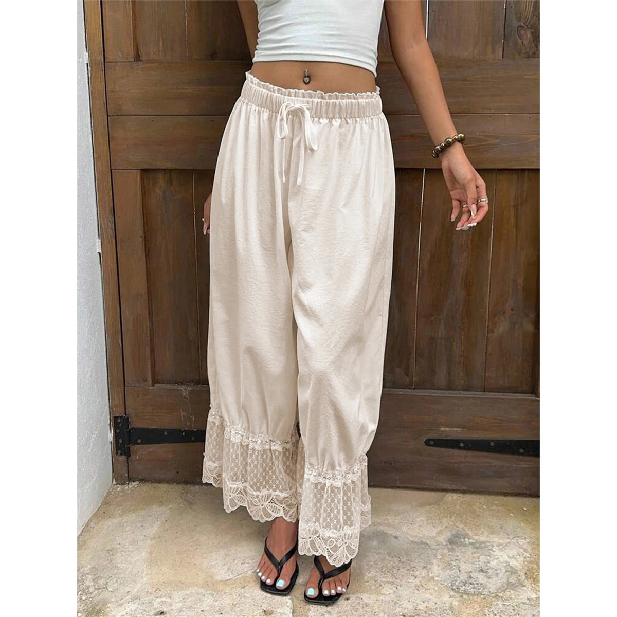 Women's Wide Leg Lace Trim Pants