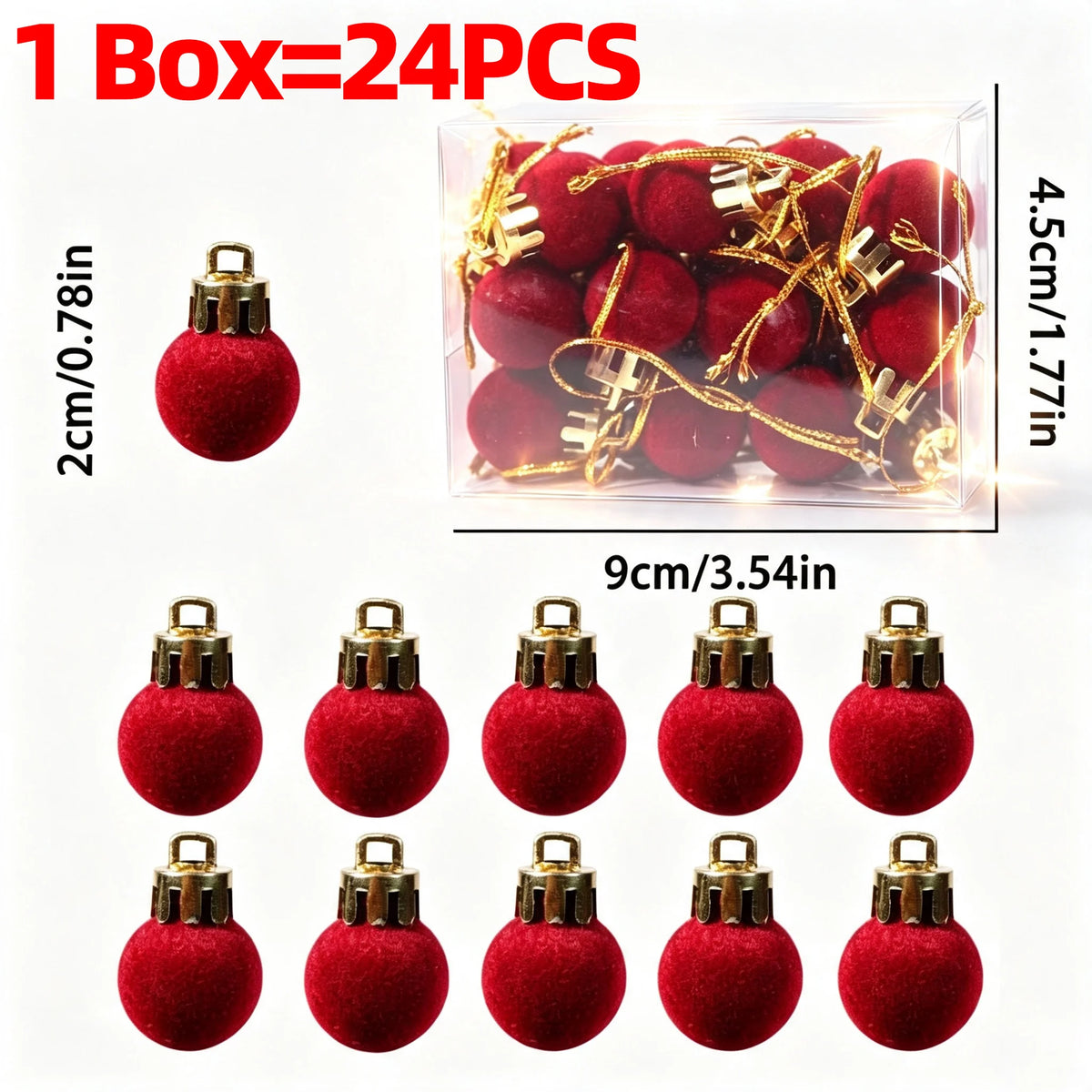 Burgundy Flocked Mini Christmas Baubles – 2 cm