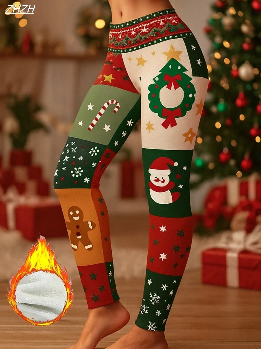 Women's Fleece Christmas Leggings – Snowflake Print
