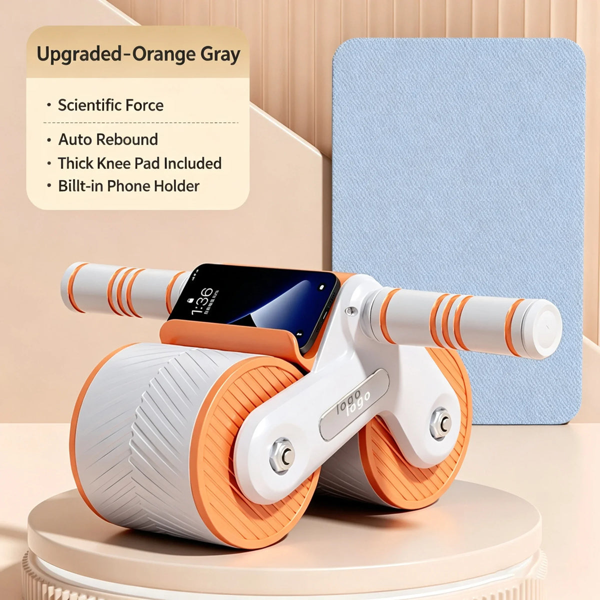 Auto-Rebound Ab Roller Wheel with Phone Holder