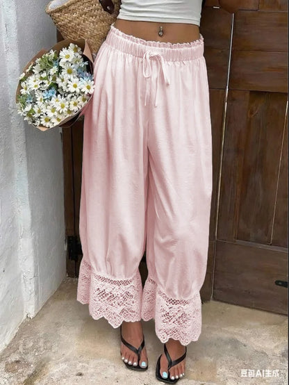 Women's Wide Leg Lace Trim Pants