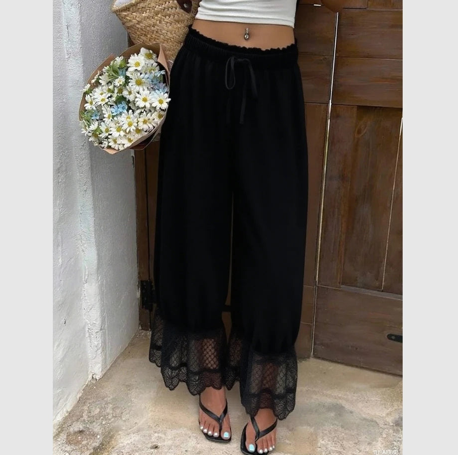 Women's Wide Leg Lace Trim Pants