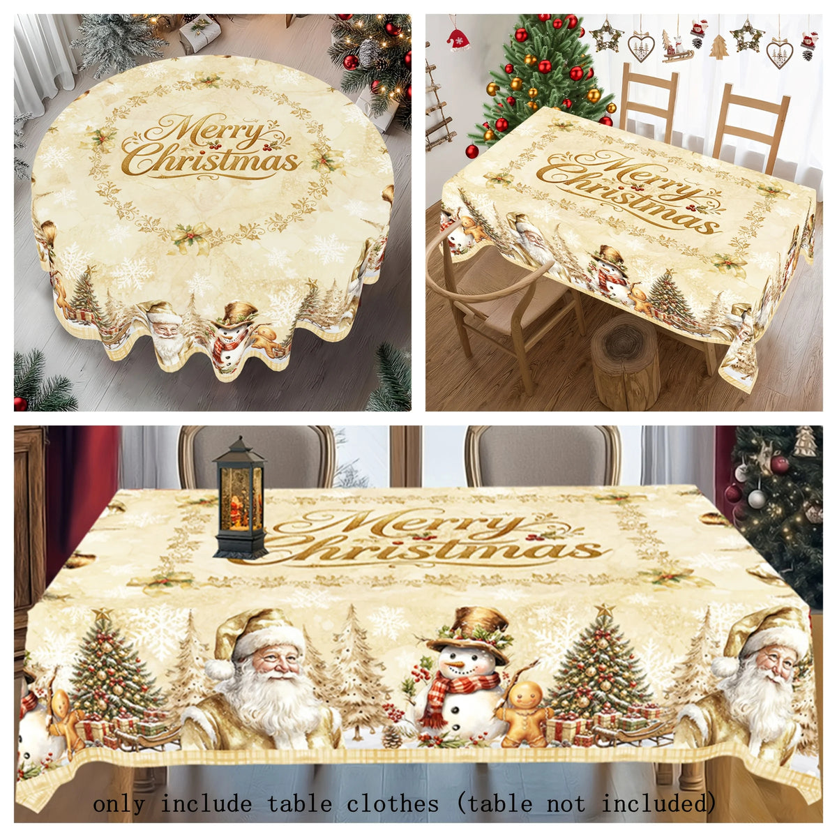 Merry Christmas Tablecloth Round & Rectangle Santa Xmas Tree Polyester Tablecover Christmas Decor for Home 2026 Festive Gift