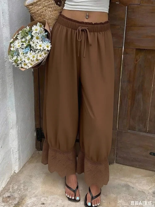 Women's Wide Leg Lace Trim Pants