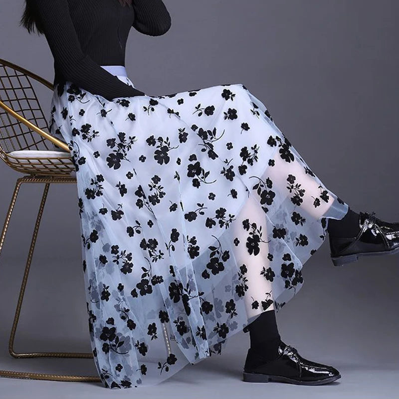 Women's Floral Tulle Midi Skirt