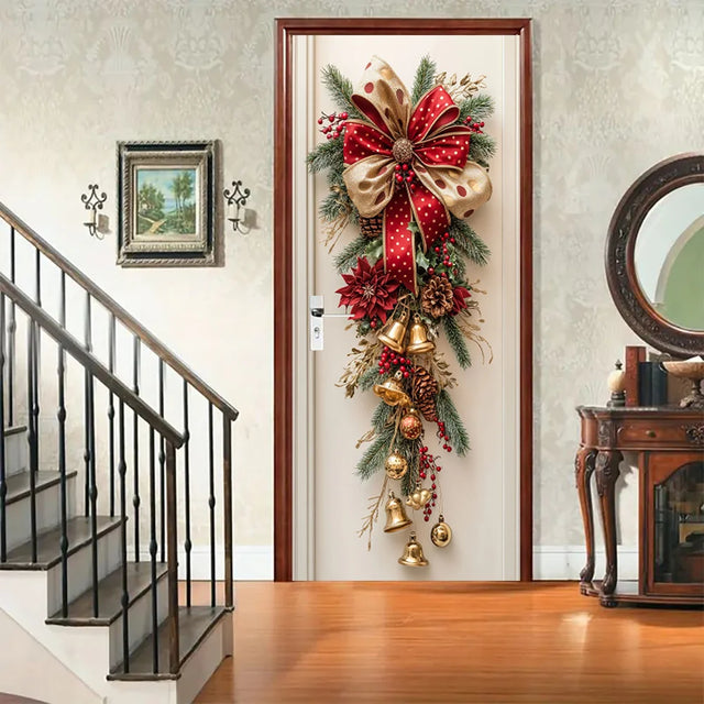 Christmas Wall Hanging Decoration — Red Bells & Green Leaves